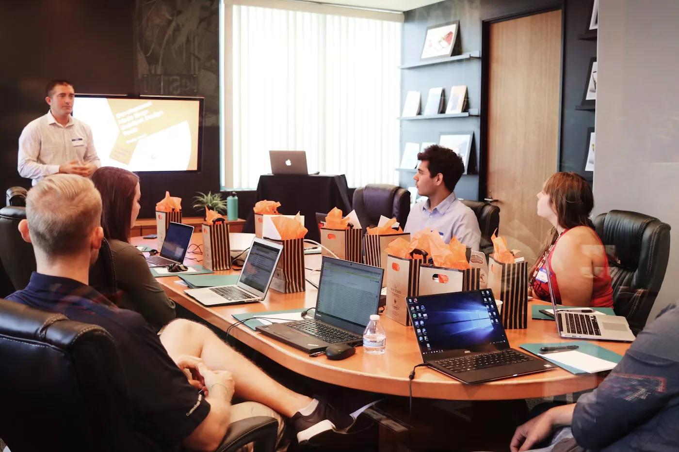 Professional strategy meeting around a conference table